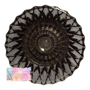 Vintage Smoked Gray Glass Bowl Diamond Point Scalloped Edge Pressed Glass 8 Inch